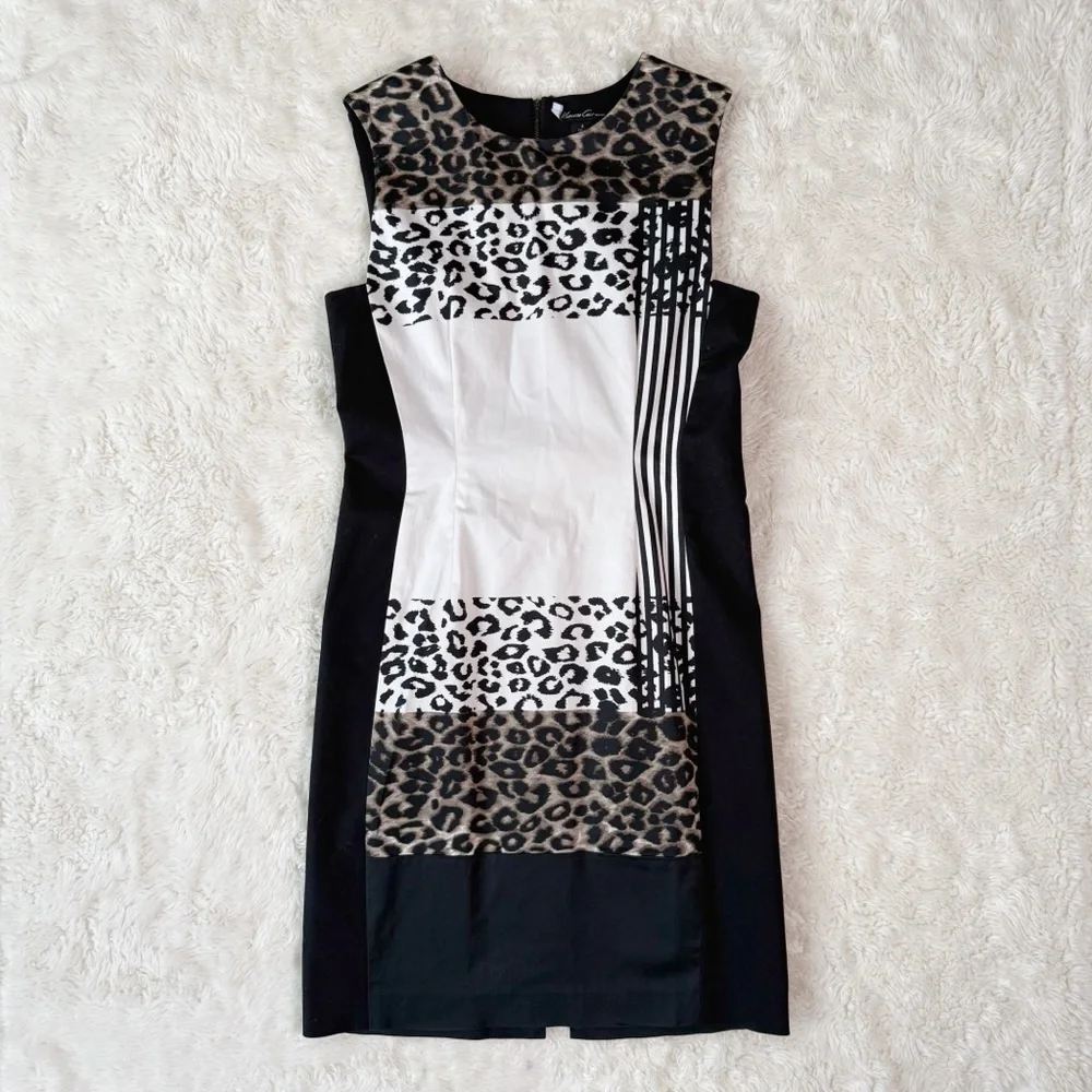 Kenneth Cole Woman Leopard Sheath Sleeveless Dress UK8 Classic Party Eclectic - Picture 2 of 9